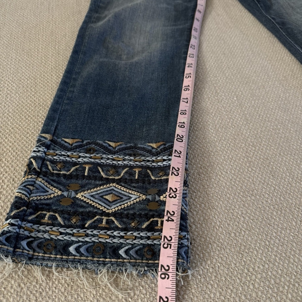 Driftwood Colette Embroidered Hem Jeans Blue Straight Leg Studded Size 29x26 - Picture 12 of 12